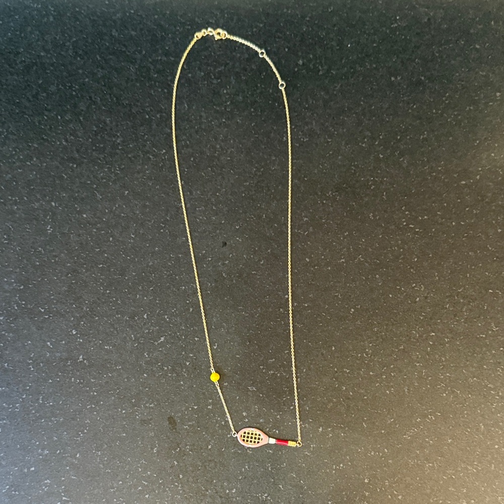 Aliita Tennis Pelota Sand Pink & Red 9k yellow gold Racquet & Ball Adj Necklace
